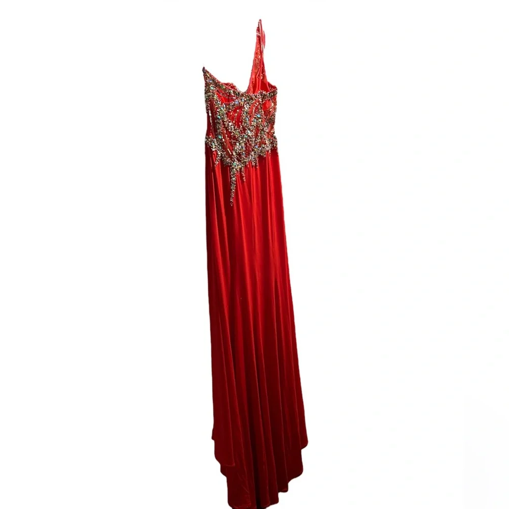 JVN by Jovani 91220 Coral Long Fitted Sheer One Shoulder Gown, Size 6 - Picture 6 of 8